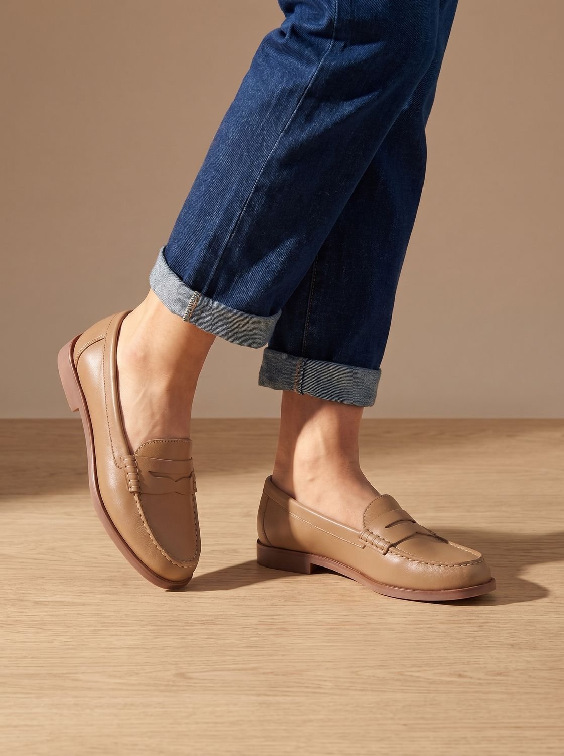 Women's Leather Penny Loafers Moccasin Stitch Slip-On Low-Heel Classic