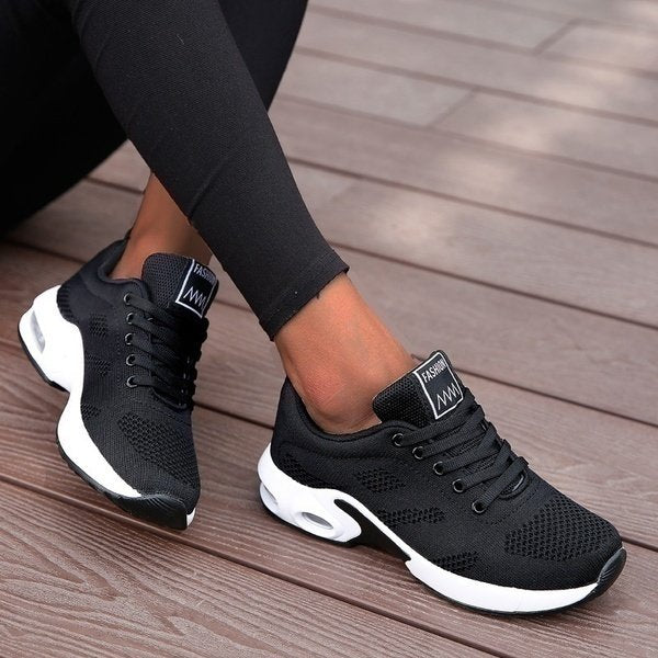 Women's Mesh Sneakers Lace-Up Air-Cushion Lightweight Breathable Walking Comfort