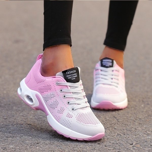 Women's Mesh Sneakers Lace-Up Air-Cushion Lightweight Breathable Walking Comfort
