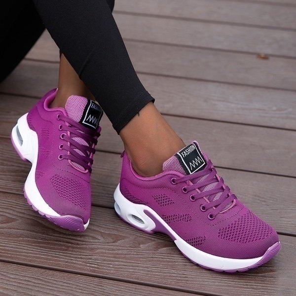 Women's Mesh Sneakers Lace-Up Air-Cushion Lightweight Breathable Walking Comfort