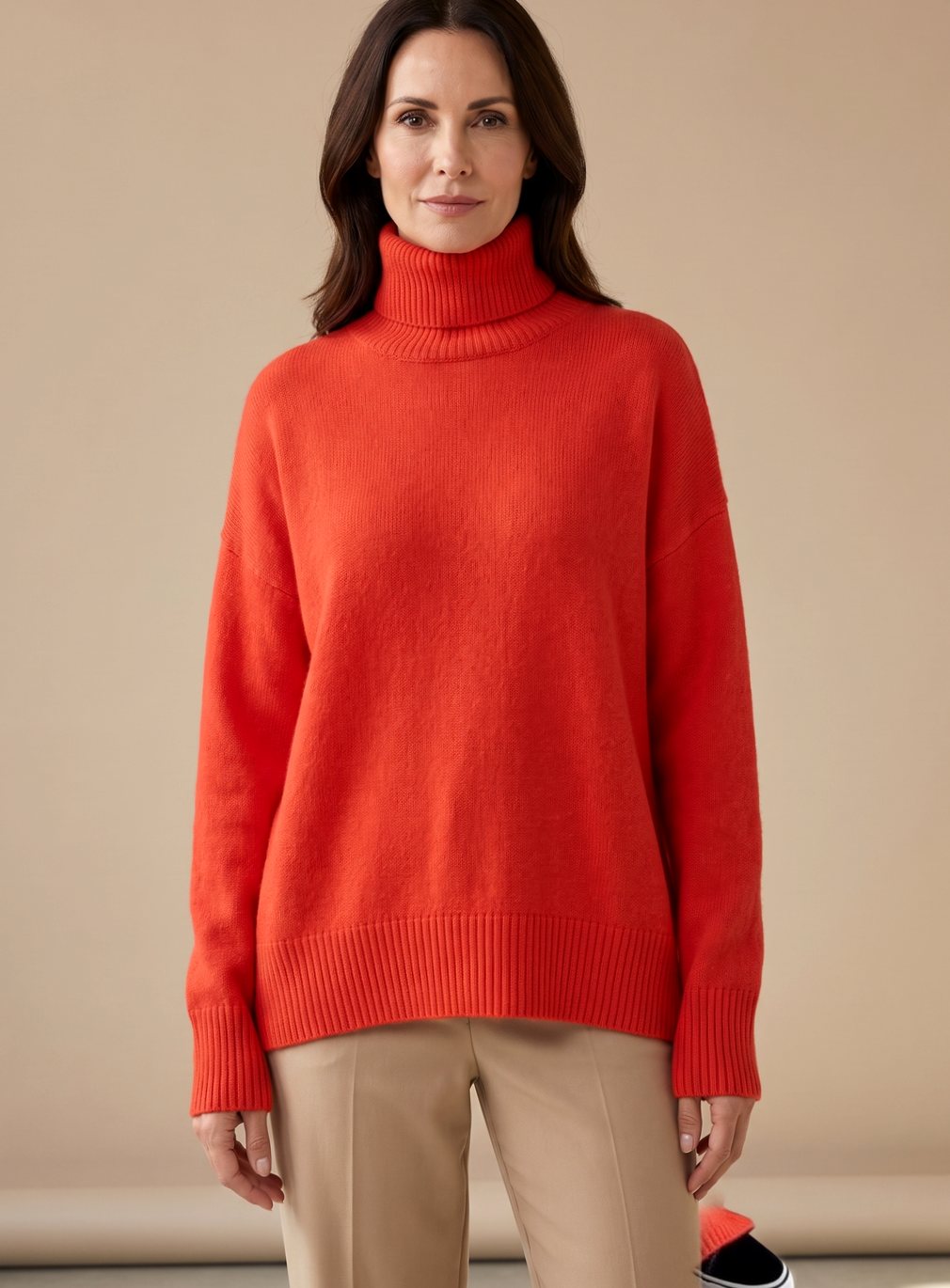 Women's Roll Neck Knit Lounge Set Turtleneck Wide-Leg Two-Piece Oversized