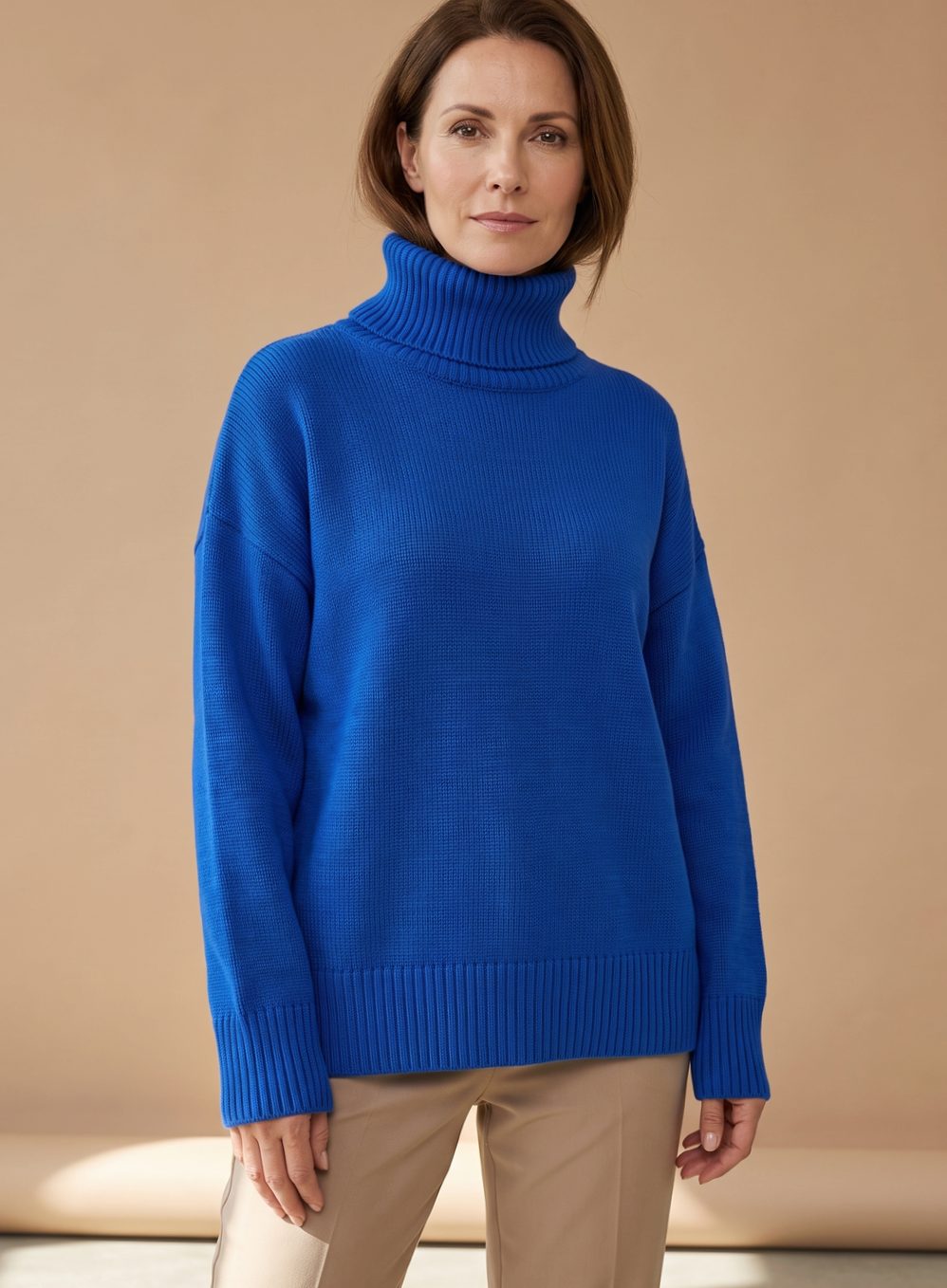 Women's Oversized Turtleneck Knit Sweater Rollneck Drop-Shoulder Relaxed Pullover