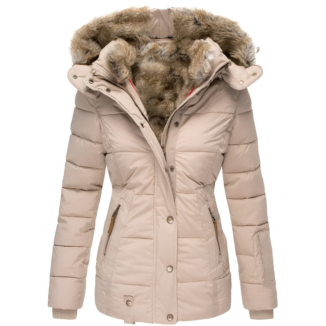 Women's Quilted Puffer Jacket Faux-Fur Hood Fitted-Waist Zip-Up