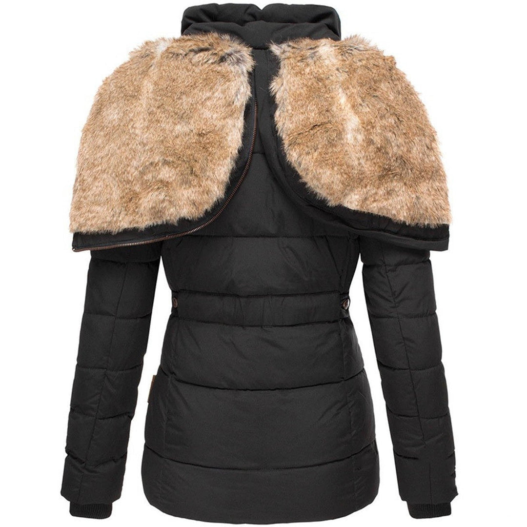 Women's Quilted Puffer Jacket Faux-Fur Hood Fitted-Waist Zip-Up