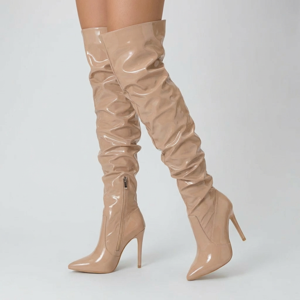 Women's Patent Over-the-Knee Boots Stiletto Heel Pointed Toe Side Zip Thigh-High