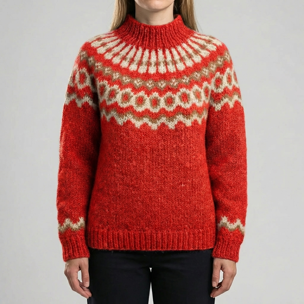 Women's Fair Isle Knit Sweater Nordic Yoke Mock Neck Long Sleeve Christmas Pullover