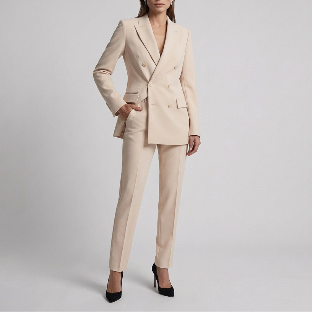Women's Two-Piece Business Suit Set Notch Lapel Blazer Tailored Trousers Pant Suit