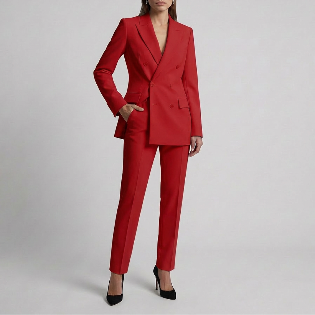 Women's Two-Piece Business Suit Set Notch Lapel Blazer Tailored Trousers Pant Suit