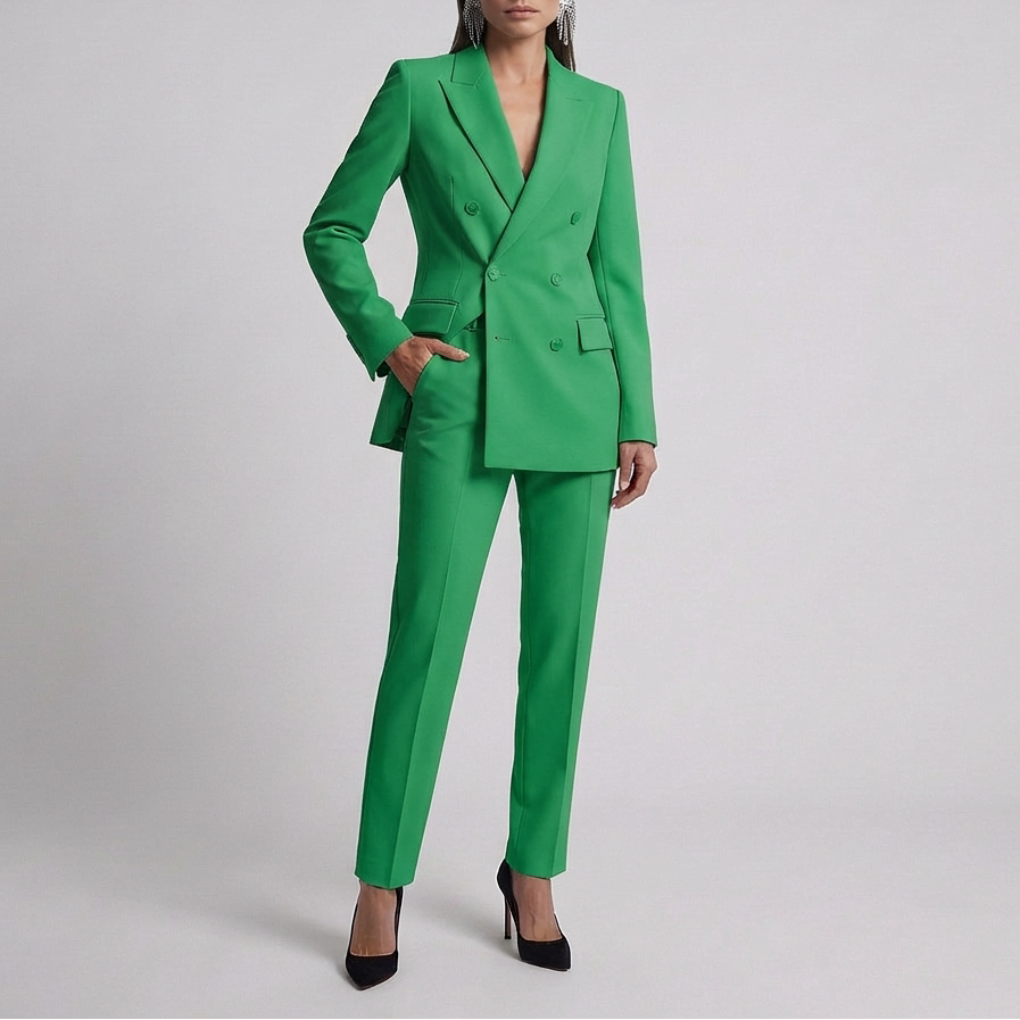 Women's Two-Piece Business Suit Set Notch Lapel Blazer Tailored Trousers Pant Suit