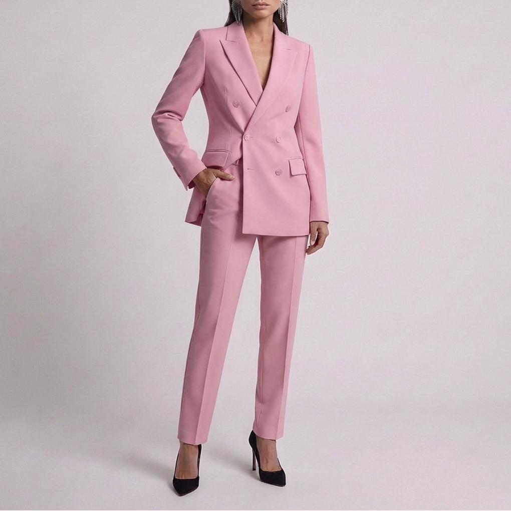 Women's Two-Piece Business Suit Set Notch Lapel Blazer Tailored Trousers Pant Suit