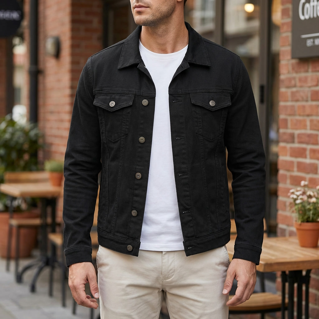 Men's Denim Trucker Jacket Button Front Chest Pocket Classic Collar Regular Fit