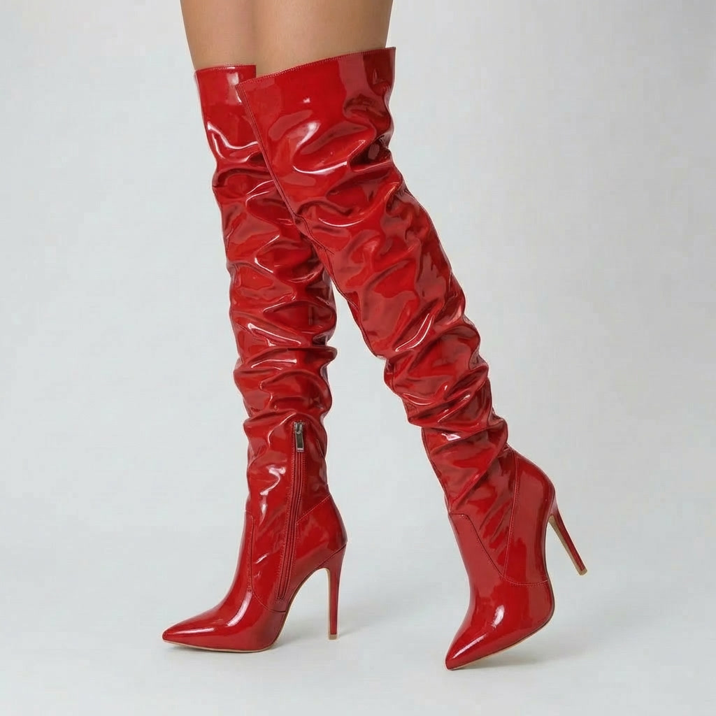 Women's Patent Over-the-Knee Boots Stiletto Heel Pointed Toe Side Zip Thigh-High