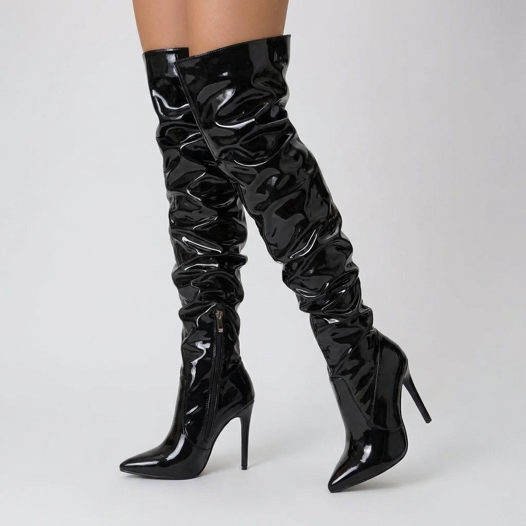 Women's Patent Over-the-Knee Boots Stiletto Heel Pointed Toe Side Zip Thigh-High