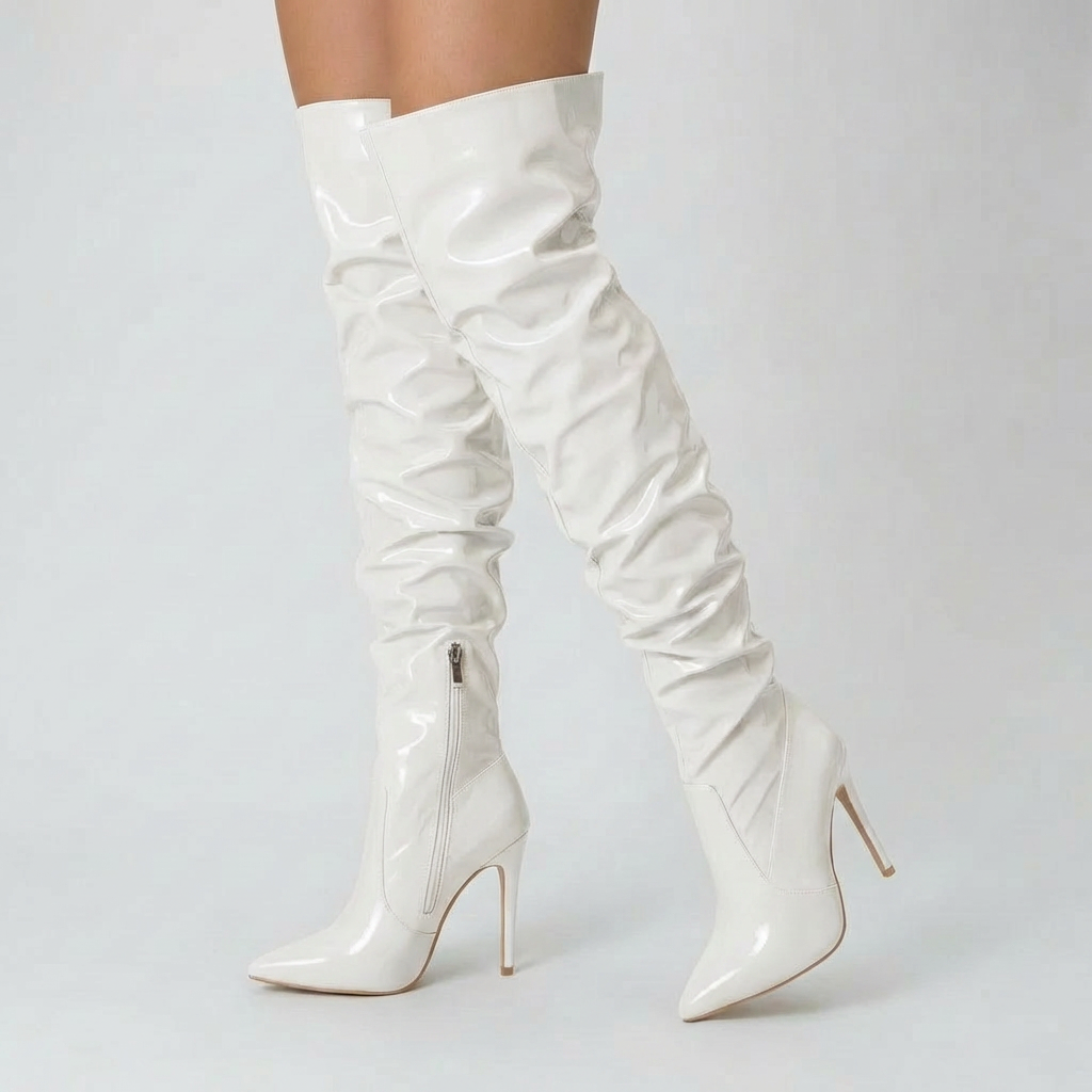 Women's Patent Over-the-Knee Boots Stiletto Heel Pointed Toe Side Zip Thigh-High