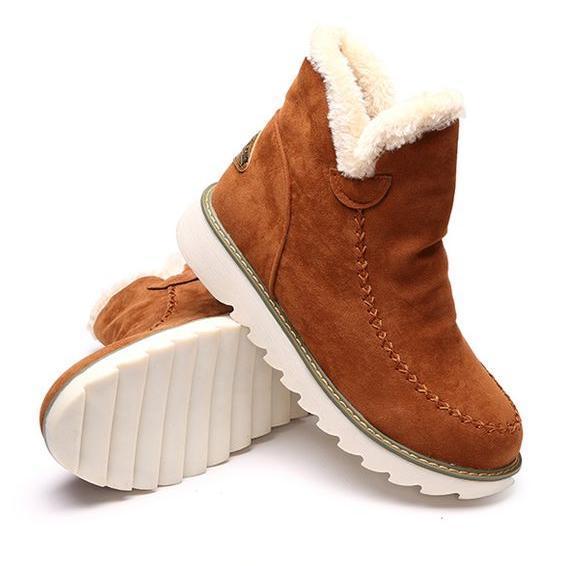 Women's Suede Faux-Fur Ankle Boots Platform Slip-On Winter Warm