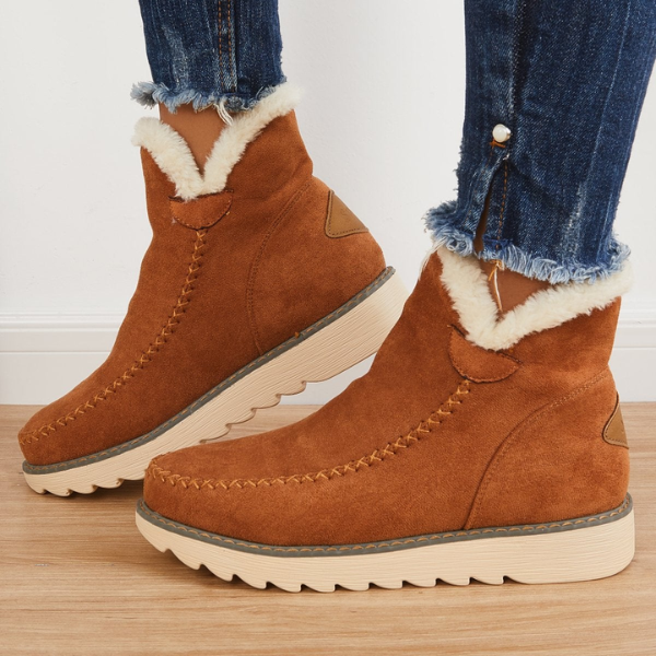Women's Suede Faux-Fur Ankle Boots Platform Slip-On Winter Warm