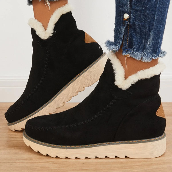 Women's Suede Faux-Fur Ankle Boots Platform Slip-On Winter Warm