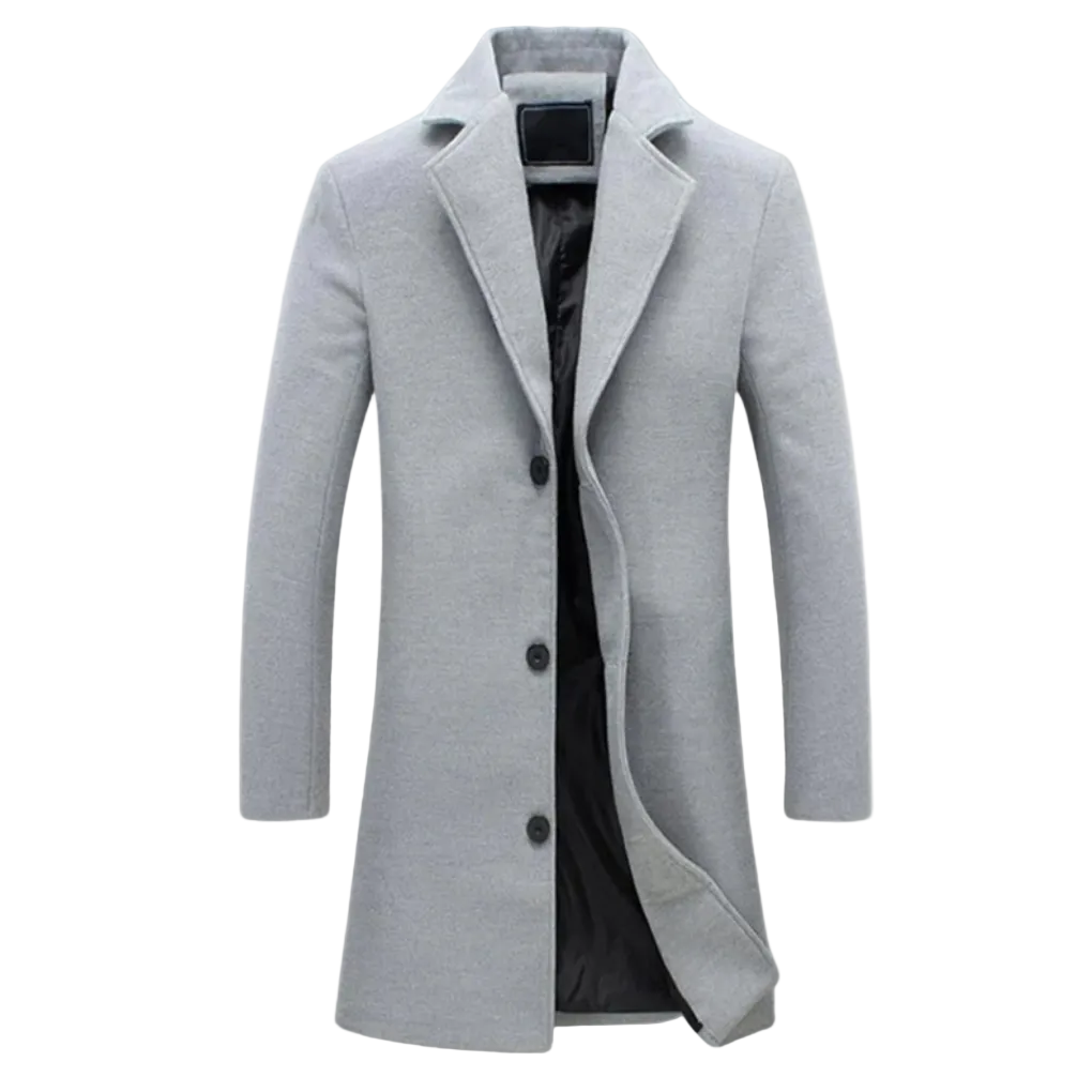 Men's Wool Overcoat Notch Lapel Single-Breasted Button Front Long Winter Coat