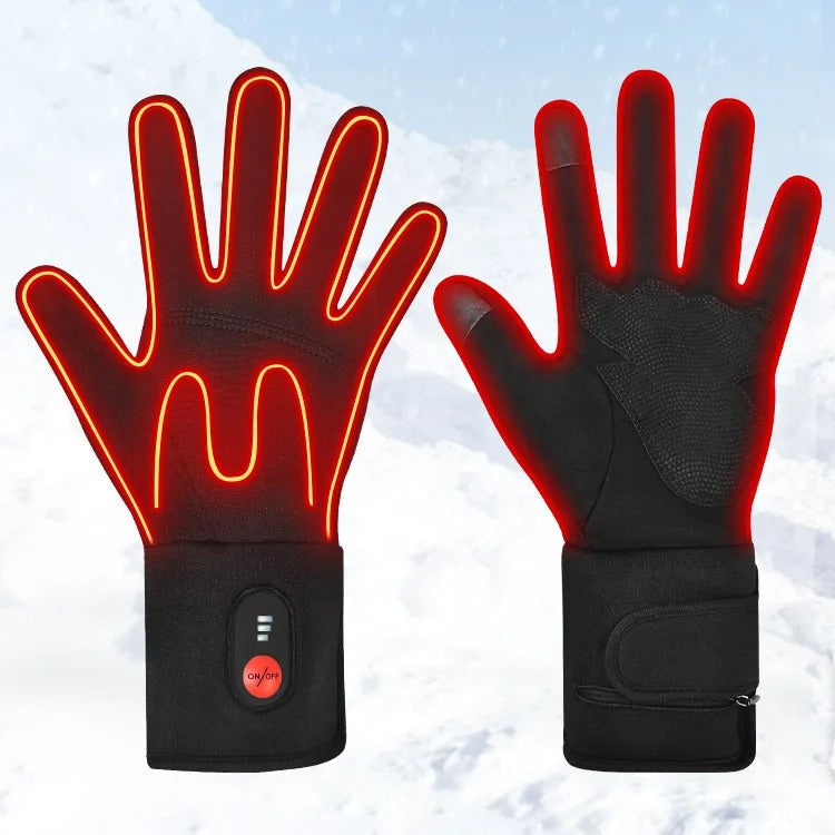 Black Heated Winter Gloves Rechargeable Ultra-Thin Touchscreen Breathable Thermal Liner