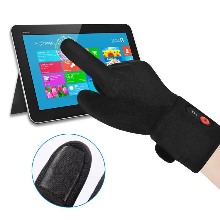 Black Heated Winter Gloves Rechargeable Ultra-Thin Touchscreen Breathable Thermal Liner