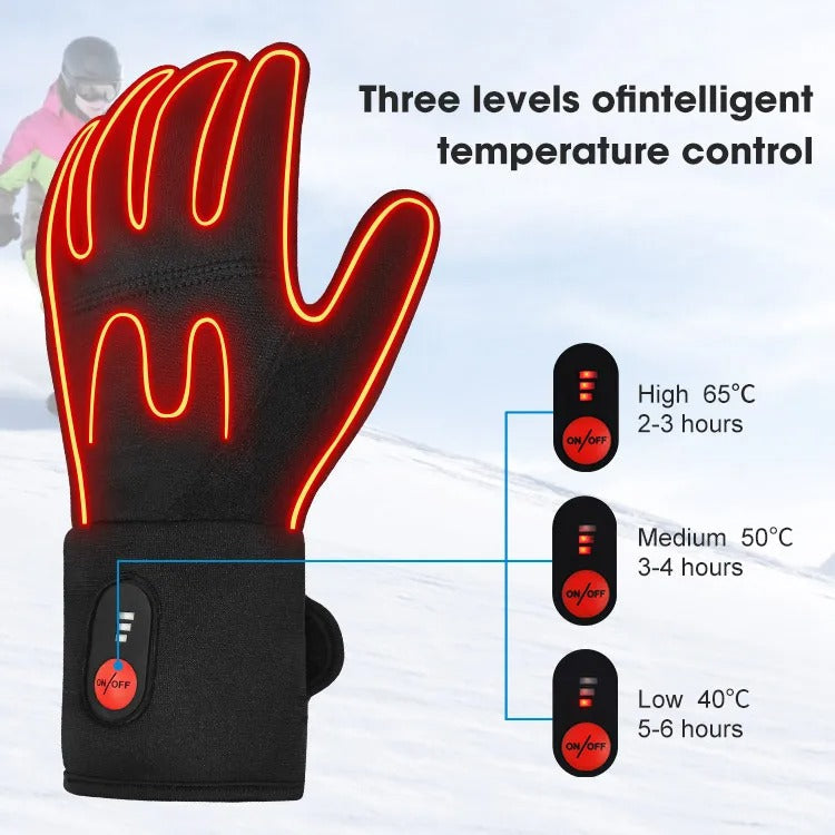 Black Heated Winter Gloves Rechargeable Ultra-Thin Touchscreen Breathable Thermal Liner