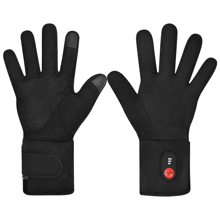 Black Heated Winter Gloves Rechargeable Ultra-Thin Touchscreen Breathable Thermal Liner