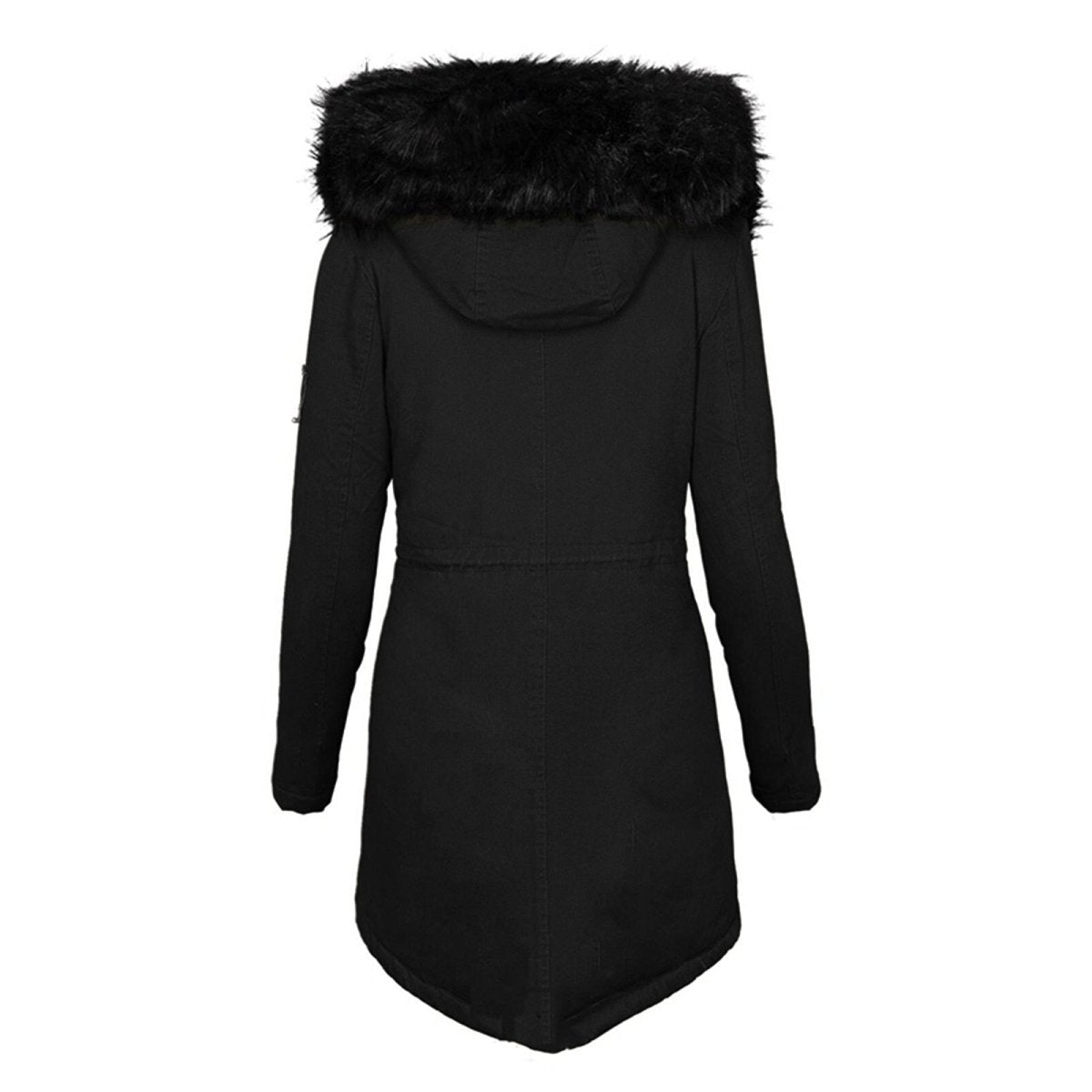 Women's Faux-Fur Trim Hooded Parka Drawstring Waist Zip-Up Padded Fitted Warm