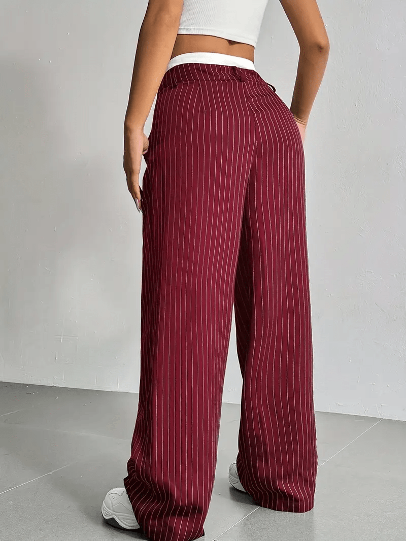 Women's Pinstripe Wide Leg Trousers High Waist Pleated Tailored Relaxed
