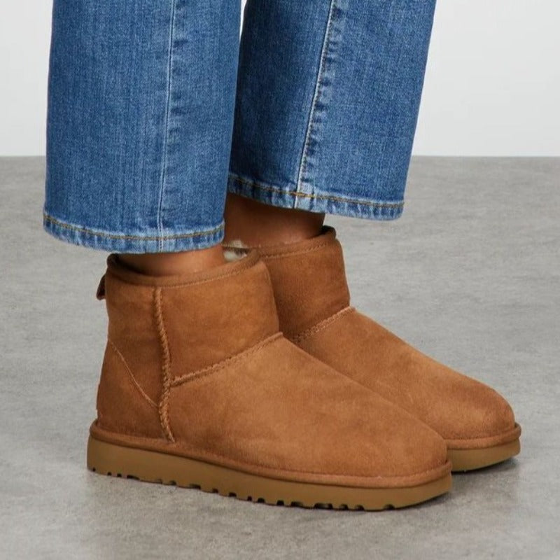 Women's Suede Mini Snow Boots Faux-Fur-Lined Slip-On Flat