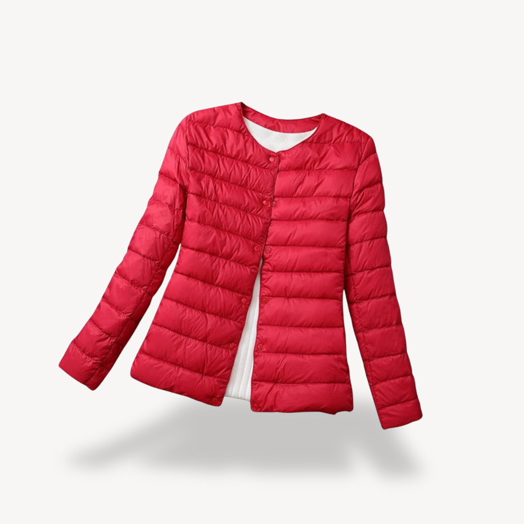 Women's Lightweight Down Jacket Collarless Snap-Button Ultralight Slim Packable