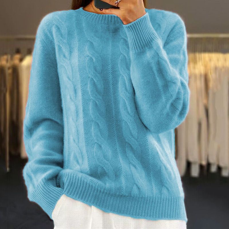 Women's Cable Knit Sweater Crewneck Soft Textured Relaxed Long-Sleeve Pullover
