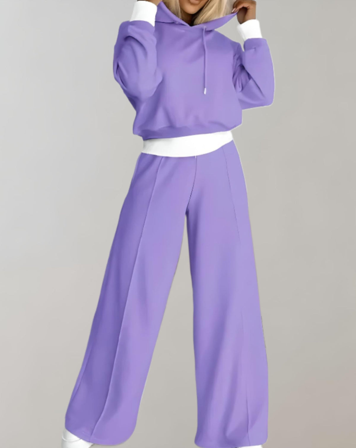 Women's Two-Piece Tracksuit Cropped Hoodie Wide-Leg Pants Drawstring Athleisure
