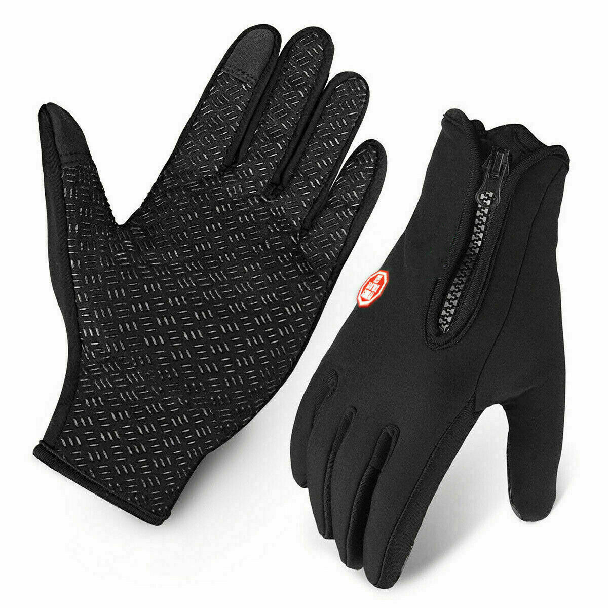 Black Thermal Winter Gloves Touchscreen Anti-Slip Windproof Zip Warm Cold-Weather
