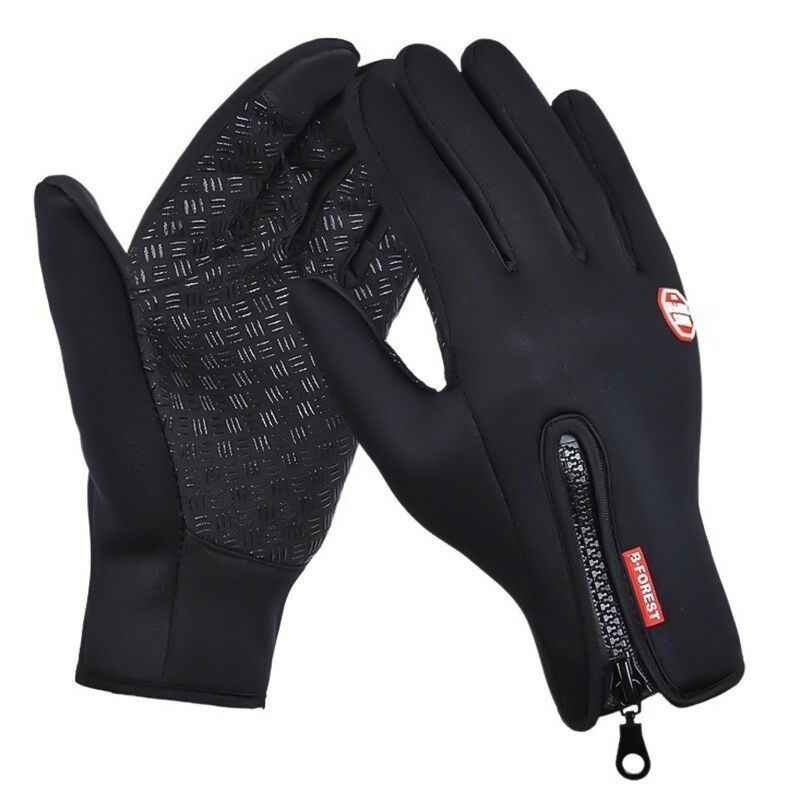 Black Thermal Winter Gloves Touchscreen Anti-Slip Windproof Zip Warm Cold-Weather