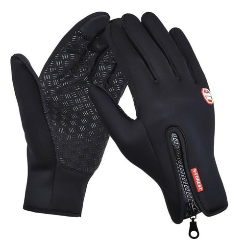 Black Thermal Winter Gloves Touchscreen Anti-Slip Windproof Zip Warm Cold-Weather