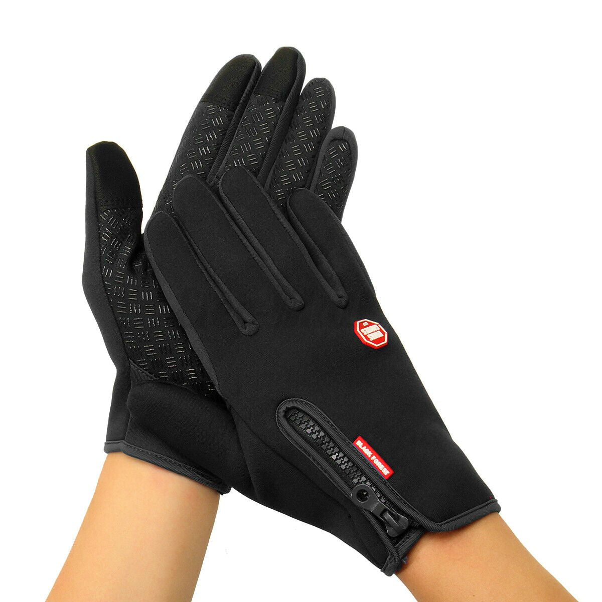 Black Thermal Winter Gloves Touchscreen Anti-Slip Windproof Zip Warm Cold-Weather