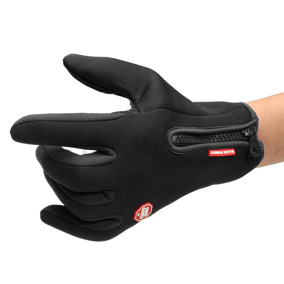 Black Thermal Winter Gloves Touchscreen Anti-Slip Windproof Zip Warm Cold-Weather