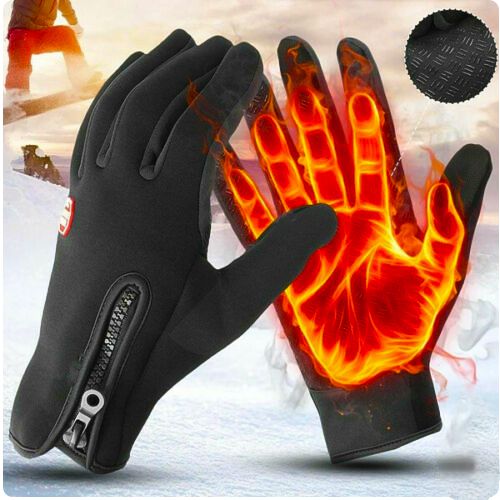 Black Thermal Winter Gloves Touchscreen Anti-Slip Windproof Zip Warm Cold-Weather