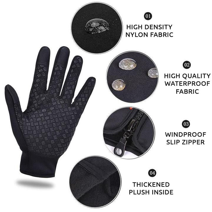 Black Thermal Winter Gloves Touchscreen Anti-Slip Windproof Zip Warm Cold-Weather