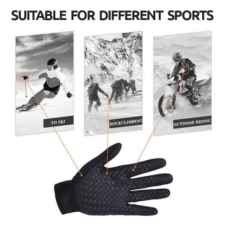 Black Thermal Winter Gloves Touchscreen Anti-Slip Windproof Zip Warm Cold-Weather