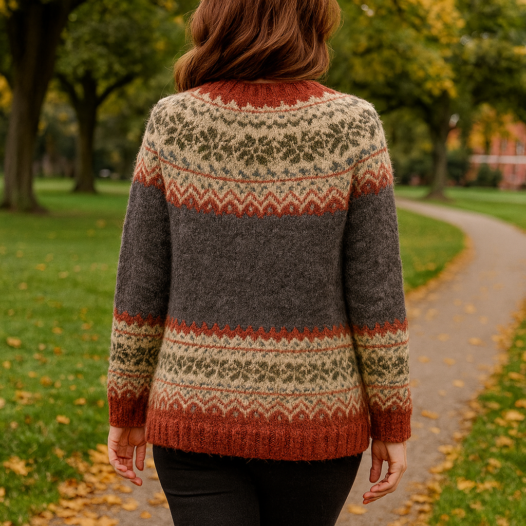 Women's Fair Isle Knit Cardigan Round Neck Button-Front Nordic Relaxed