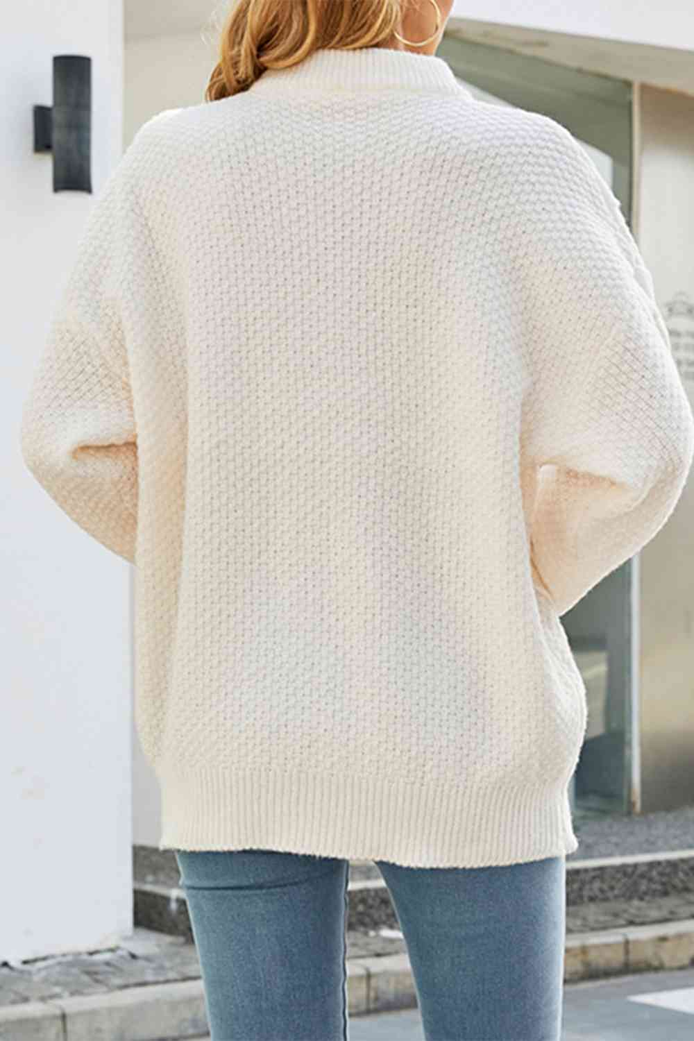 Women's Cable Knit Sweater Stand Collar Oversized Mixed-Texture Relaxed Pullover
